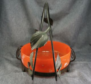 DAUM NANCY France SCHNEIDER Art Glass Bowl with Wrought Iron Holder 2