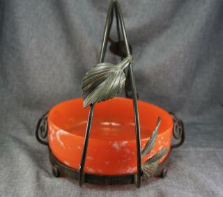 DAUM NANCY France SCHNEIDER Art Glass Bowl with Wrought Iron Holder 4