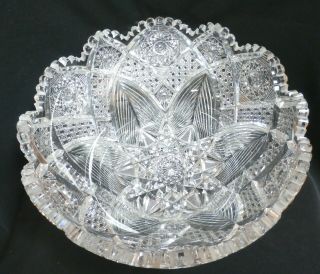 Gorgeous 12 In.  Cut Glass Salad Bowl American Brilliant Period 1880 To 1915