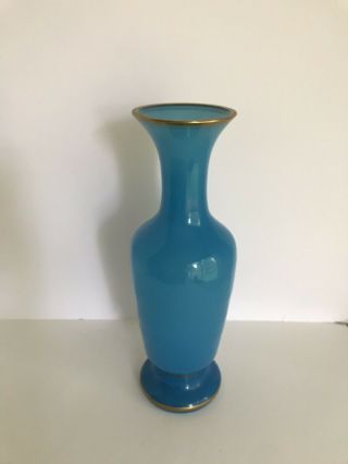 Antique French Blue Opaline Turquoise Vase With Gold Gilt Trim