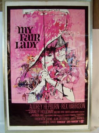 Vintage 1964 My Fair Lady Movie Poster Continental Litho 41x27 Hepburn