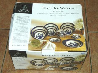 20 Piece Royal Doulton Real Old Willow Porcelain China Set Service For 4