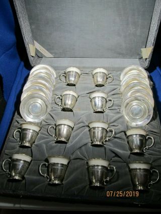 12 Demitasse Lenox China Cups With Sterling Silver Holders And Saucers