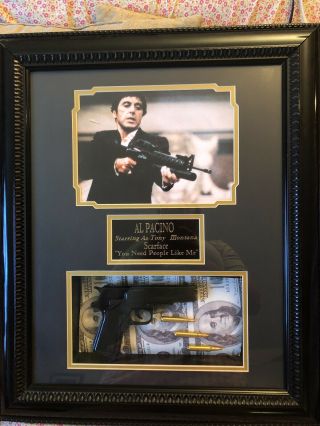 Scarface Tony Montana Al Pacino Framed Shadow Box Picture Gun & Bullets Display