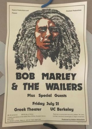 Bob Marley Poster Wailers 1978 Greek Theater Rare Vintage 1st Reggae