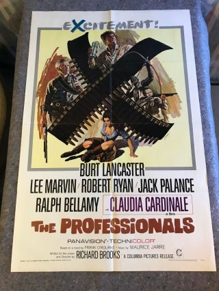 The Professionals 1966 Orig 1 Sheet Movie Poster 27 " X41 " (f/vf) Lancaster/marvin