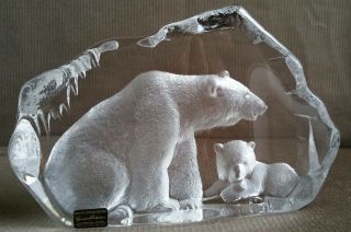 Mats Jonasson Crystal Polar Bear Cub Signature Glass Etched Sculpture