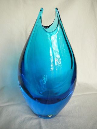 Rare Orrefors Vintage Turquoise Drop Formed Vase,  Mid 20th Century,  Marked.
