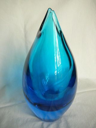 Rare Orrefors Vintage Turquoise Drop Formed Vase,  mid 20th Century,  marked. 2