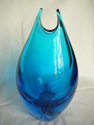Rare Orrefors Vintage Turquoise Drop Formed Vase,  mid 20th Century,  marked. 3