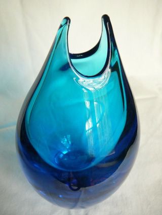 Rare Orrefors Vintage Turquoise Drop Formed Vase,  mid 20th Century,  marked. 6