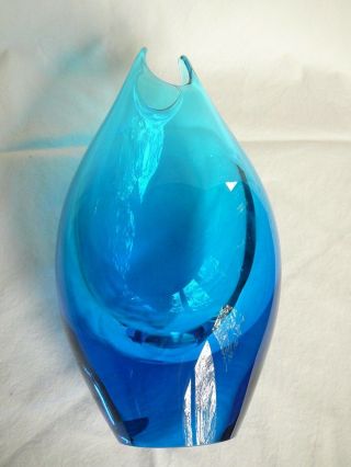 Rare Orrefors Vintage Turquoise Drop Formed Vase,  mid 20th Century,  marked. 7