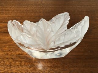 Vintage Signed Lalique France Crystal Frosted Oak Leaf Bowl Compiegne