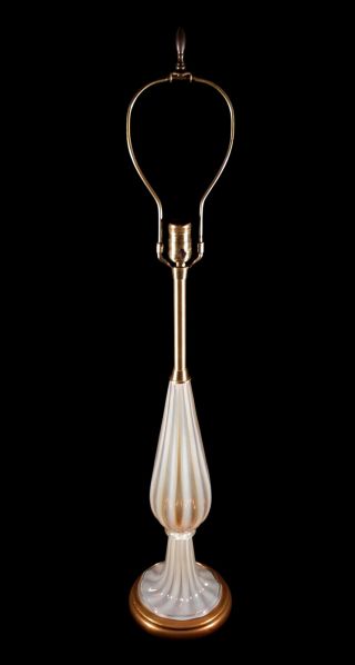 Vintage Ribbed Amber Opalescent Italian Murano Art Glass Marbro Table Lamp Italy