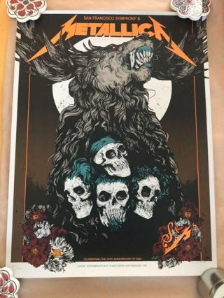 Metallica S&m2 Night 2 Concert Poster - Ap Artist Signed Rare 13/70 Wolfskulljack