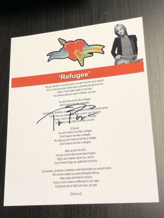 Tom Petty & The Heartbreakers Hand Signed Autograph Refugee Lyrics Sheet