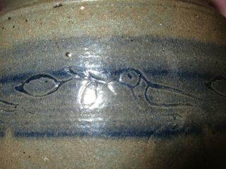 Antique 19th C Stoneware Incised Bird Decorated Branch Green PA NJ Jar Crock 8 