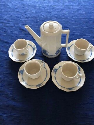 Rookwood Blue Ship Coffee Pot,  4 Cups/saucers