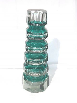 Antique Moser Heavy Crystal Faceted Rare Green Vase By Josef Hoffman