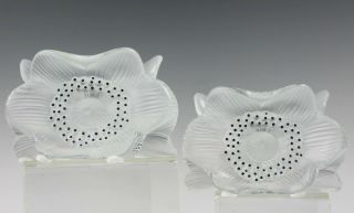 Vtg Pair Lalique France Art Glass Crystal Anemone Floral Candle Holders Nr Hld