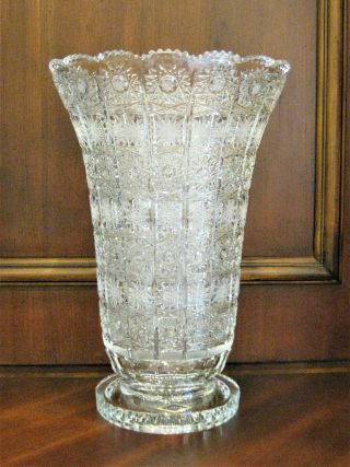 Bohemian Czech Vintage Crystal 12 " Tall Vase Hand Cut Queen Lace 24 Lead Glass
