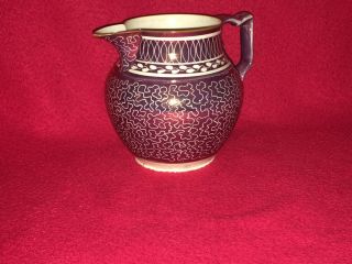 Staffordshire Pink Luster Pitcher Vermicelli Type Pattern Ca.  1815 Pearlware 6