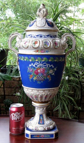 Antique Exceptional Large 21 " Tall Carl Thieme Dresden Porcelain Urn Vase