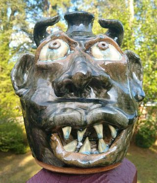 William Bill & Jo Flowers Vampiric Devil Face Jug Southern Folk Pottery Nc