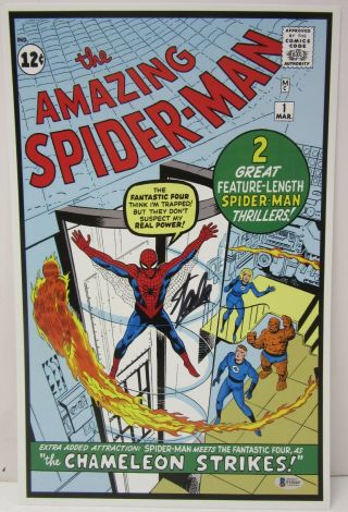 Stan Lee Signed Marvel Spider - Man Fantastic Four 11x17 Print Beckett Bas F10269