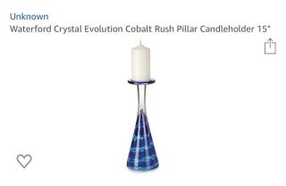 2 Waterford Crystal Evolution Cobalt Rush Pillar Candleholders 15”.