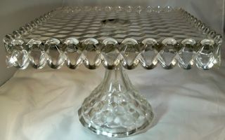 Fostoria Glass American Crystal 10 " Square Pedestal Footed Cake Stand Or Salver