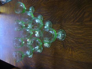 Green Depression Glass Cameo " Ballerina " Set Of 10 4 " Cordial Wine Goblets