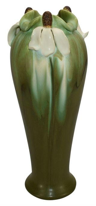 Ephraim Faience Pottery 2014 Coneflower Green Ceramic Vase H22