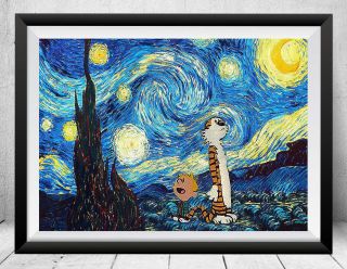 Calvin And Hobbes Starry Night Poster Wall Decor Art Painting Print