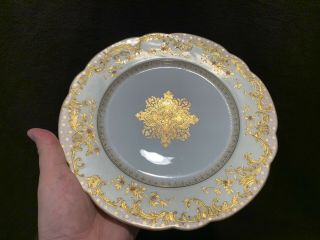 M Redon Limoges Pink Gold Encrusted Dinner Plates Set of 14 Medallion 9 3/8 