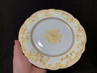 M Redon Limoges Pink Gold Encrusted Dinner Plates Set of 14 Medallion 9 3/8 