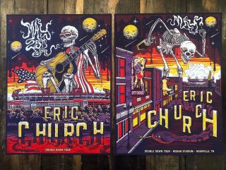 Jim Mazza Eric Church Nashville Tn Double Down Tour Print Poster Signed Ap Set