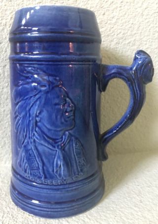 Rare Antique Old Sleepy Eye Blue Stein Tankard Mug
