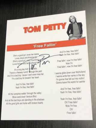 Tom Petty & The Heartbreakers Hand Signed Autograph Fallin’ Lyrics Sheet