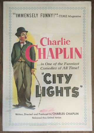 City Lights (1931) Charlie Chaplin Linen - Backed 1 - Sht Poster Silent Film Comedy