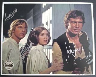 Carrie Fisher Harrison Ford Mark Hamill Star Wars Signed 8x10 Photo