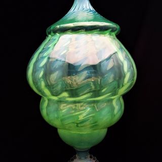 Venetian Italian Cameo Opalescent Swirl Green Glass Apothecary/Candy Jar 3