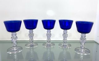 5 Heisey Spanish Cobalt Blue.  Optic Wine - Goblet