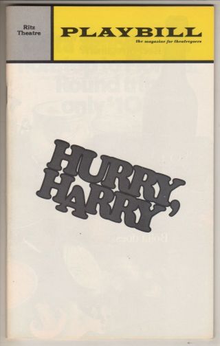 Playbill " Hurry,  Harry " Flop 1972 Liz Sheridan,  Phil Leeds,  Bill Hinnant
