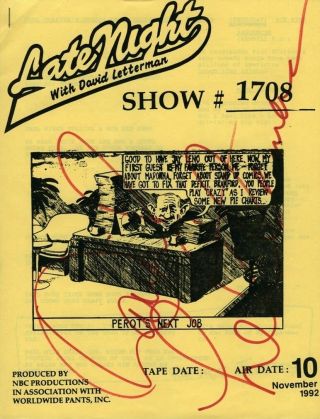 David Letterman Late Night Signed Autographed Script Jsa