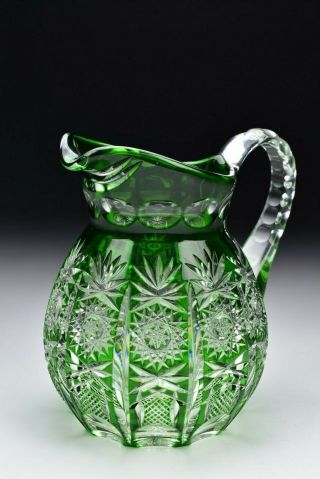 Abp Green Cut Overlay Jug Or Pitcher Possibly J Hoare Monarch Pattern