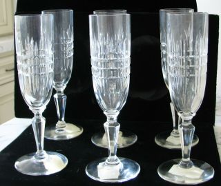Baccarat Fluted Champagne Turin Cut Crystal By Baccarat Set Of 6 Glasses France