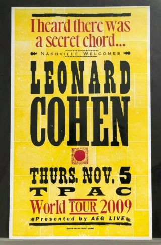Leonard Cohen Hatch Show Print Concert Poster @ Tpac,  Nashville,  Tn 2009