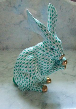Herend Bunny Rabbit Paws Up Green Fishnet - Perfect