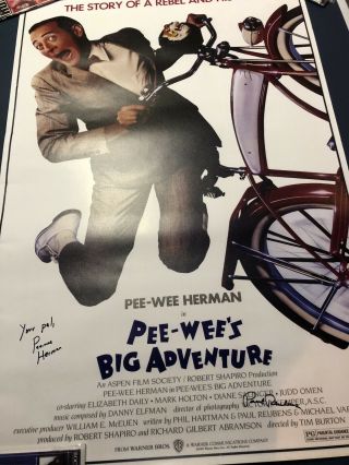Pee Wee Herman Big Adventure Movie Poster Signed Autograph Paul 24x36
